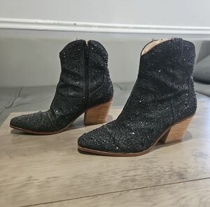 Betsey Johnson Black Sparkle Ankle Booties